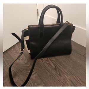 FOSSIL Black and White Leather Tote Bag